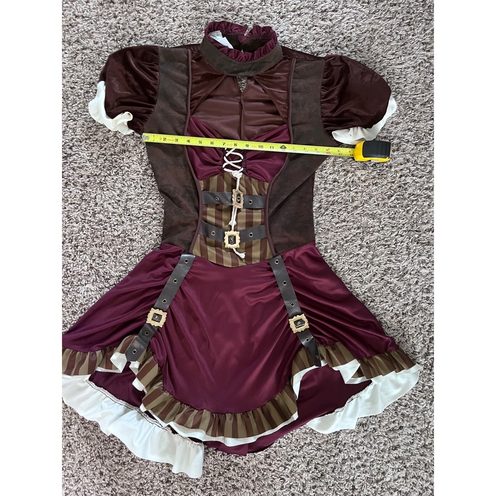 Spirit Halloween Steampunk Saloon Girl Costume Dress Burgundy Brown Medium 8-10 - Picture 4 of 6